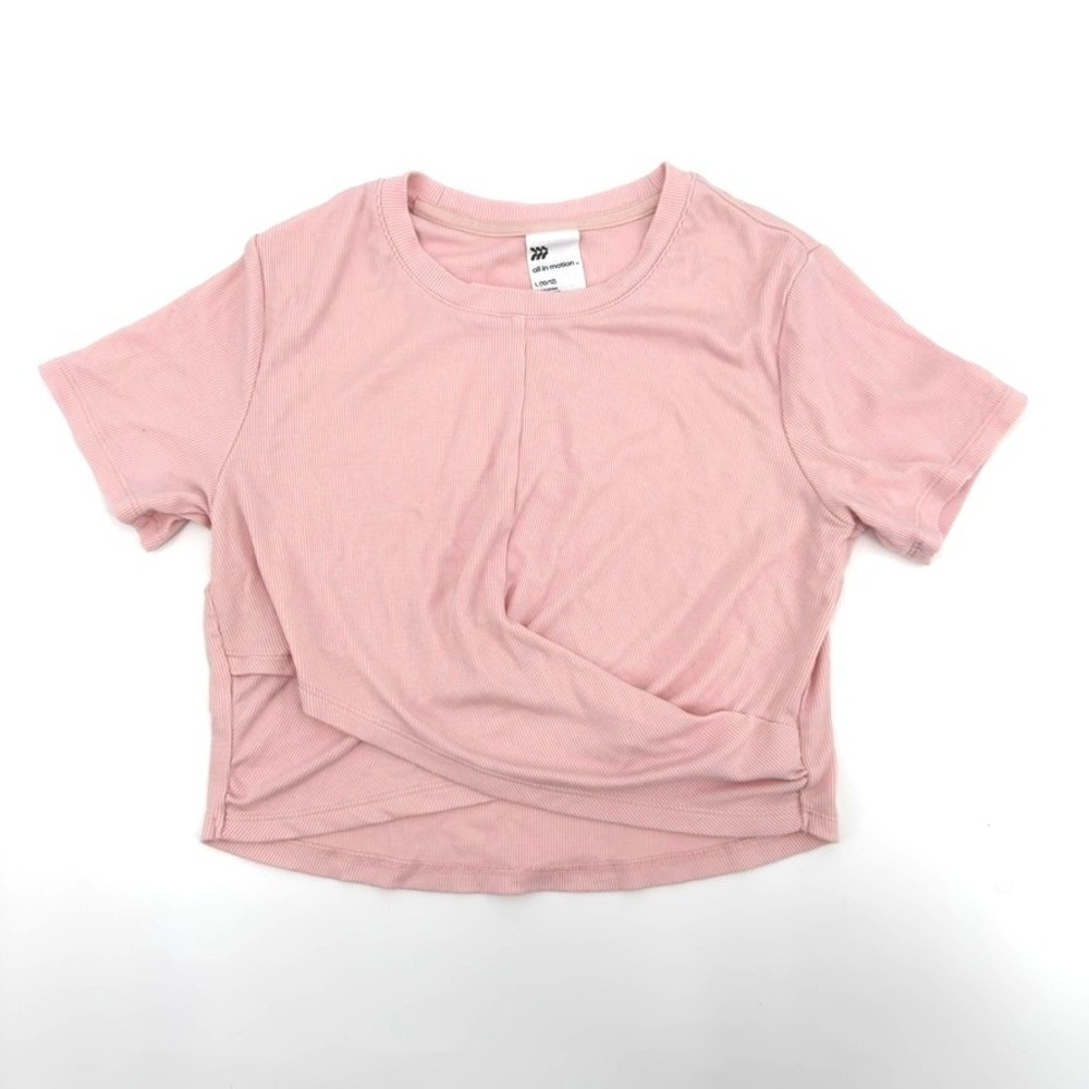 All in Motion Girls Pink Ribbed Twist Front Activewear Crop Top Large 10/12
